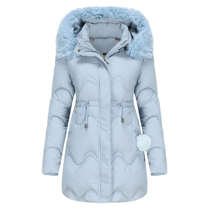 Autumn Winter Fur Collar cotton padded long winter jacket for women