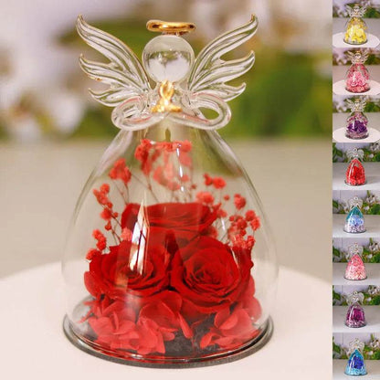 Boîte cadeau Fleur Éternelle Ange Sous Cloche Verre Rose Séchée Boîte Cadeau Pour Noël Nouvel An Saint Valentin Décoration Maison