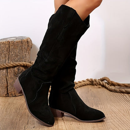 [Vintage Western Cowboy Boots] Ylxhoa Women's Vintage Western Cowboy Boots - Knee-High Pull-On Boots with Chunky Heels, Slip-Resistant PU Outsole, Pointed Toe, Durable Construction - Western Booties for Country Western Events