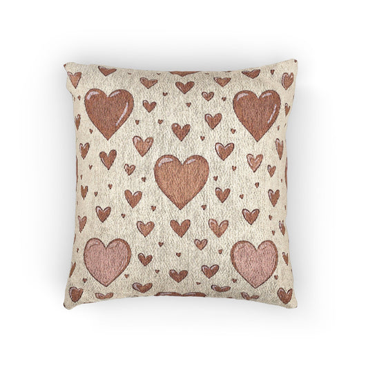 Oreiller Tissé Motif Cœurs Roses | Décoration Bohème Saint-Valentin