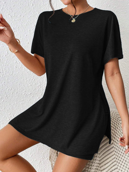 Women's Casual Solid Color Batwing Sleeve Tunic Top & Shorts Two-Piece Set