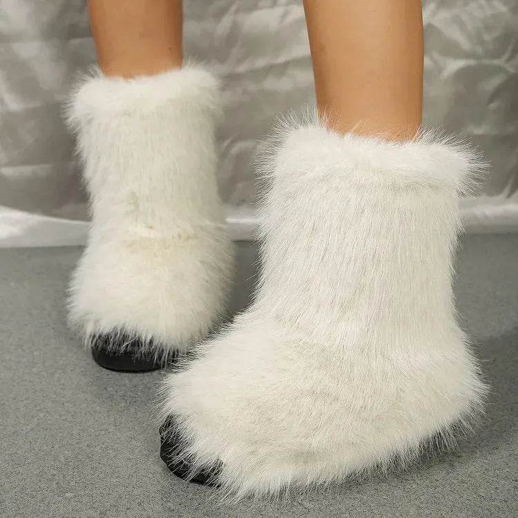 Bottes de neige longues en peluche à la mode pour femme, chaudes, mi-hautes, fourrées, en coton, bottines d'hiver