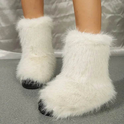 Bottes de neige longues en peluche à la mode pour femme, chaudes, mi-hautes, fourrées, en coton, bottines d'hiver