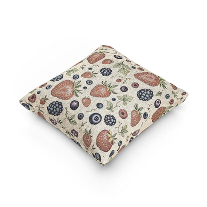 Strawberry Blueberry Pattern Woven Pillow | Fruit Botanical Throw Pillow