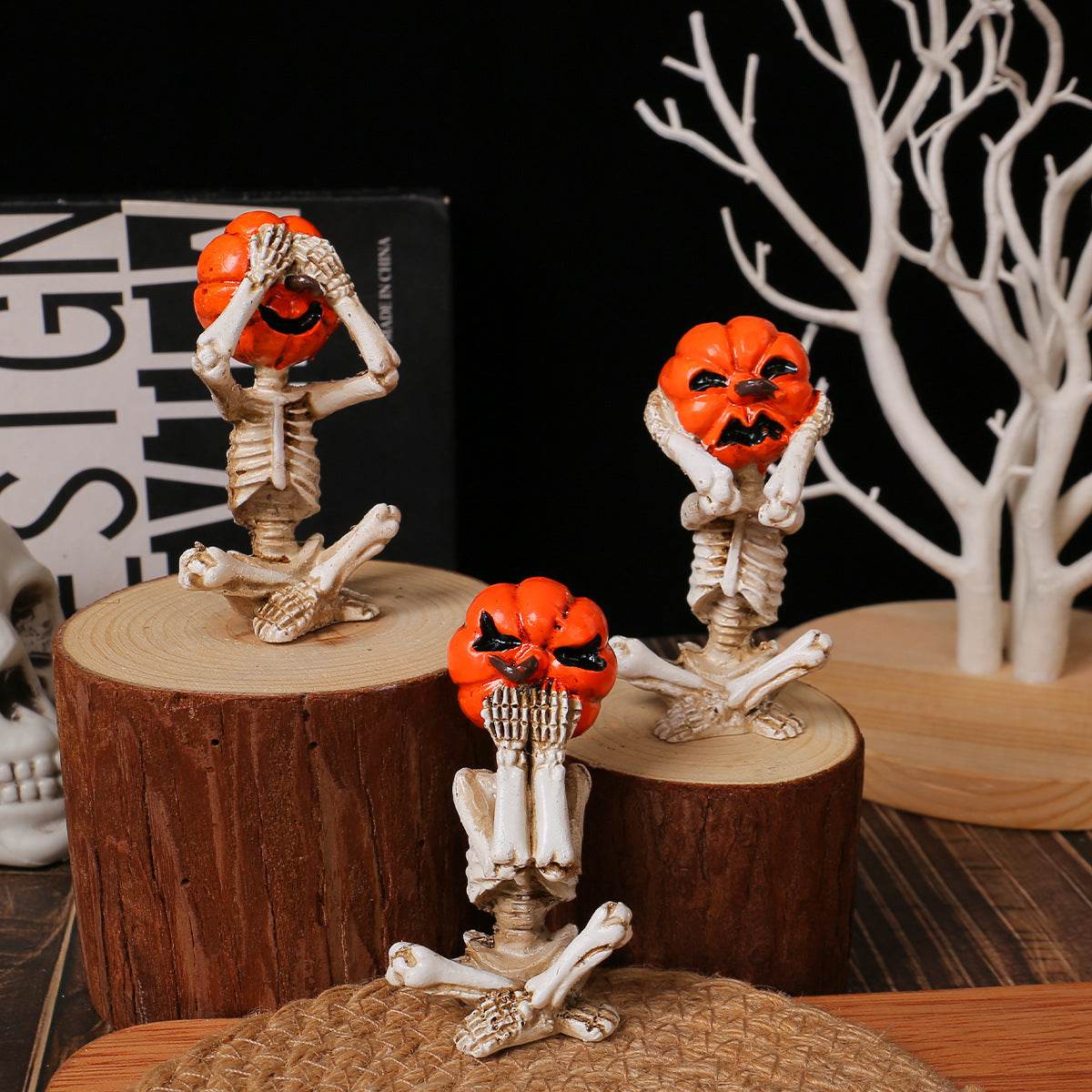 Ornements de poupée tête de citrouille en forme de crâne, accessoires de décoration d'Halloween pour la maison