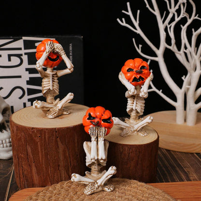 Ornements de poupée tête de citrouille en forme de crâne, accessoires de décoration d'Halloween pour la maison