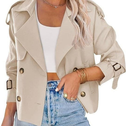 Women’s Short Double-Breasted Trench Coat – Fashionable Casual Jacket for Fall & Spring