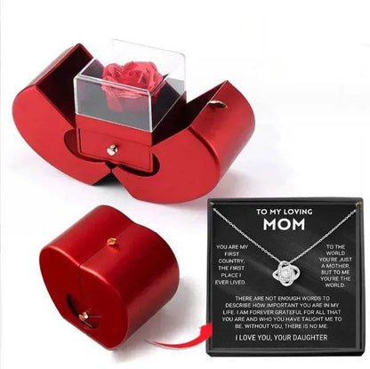 Boîte à bijoux de mode pomme rouge cadeau de Noël collier Rose éternelle pour fille fête des mères Saint Valentin cadeaux avec fleur artificielle Rose fleur boîte à bijoux