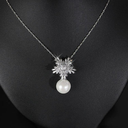 Luxury high-grade bridal pearl necklace earrings set with zircon