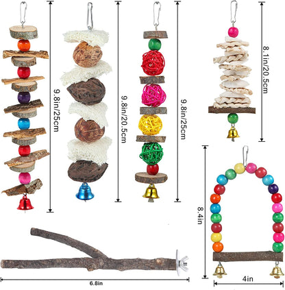 Jouets pour oiseaux, perchoir et jouets à mâcher en bois pour perruches, calopsittes, conures, inséparables, touïs, perruches ondulées, pinsons et autres oiseaux de petite et moyenne taille