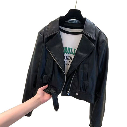 Women's Cropped PU Leather Jacket