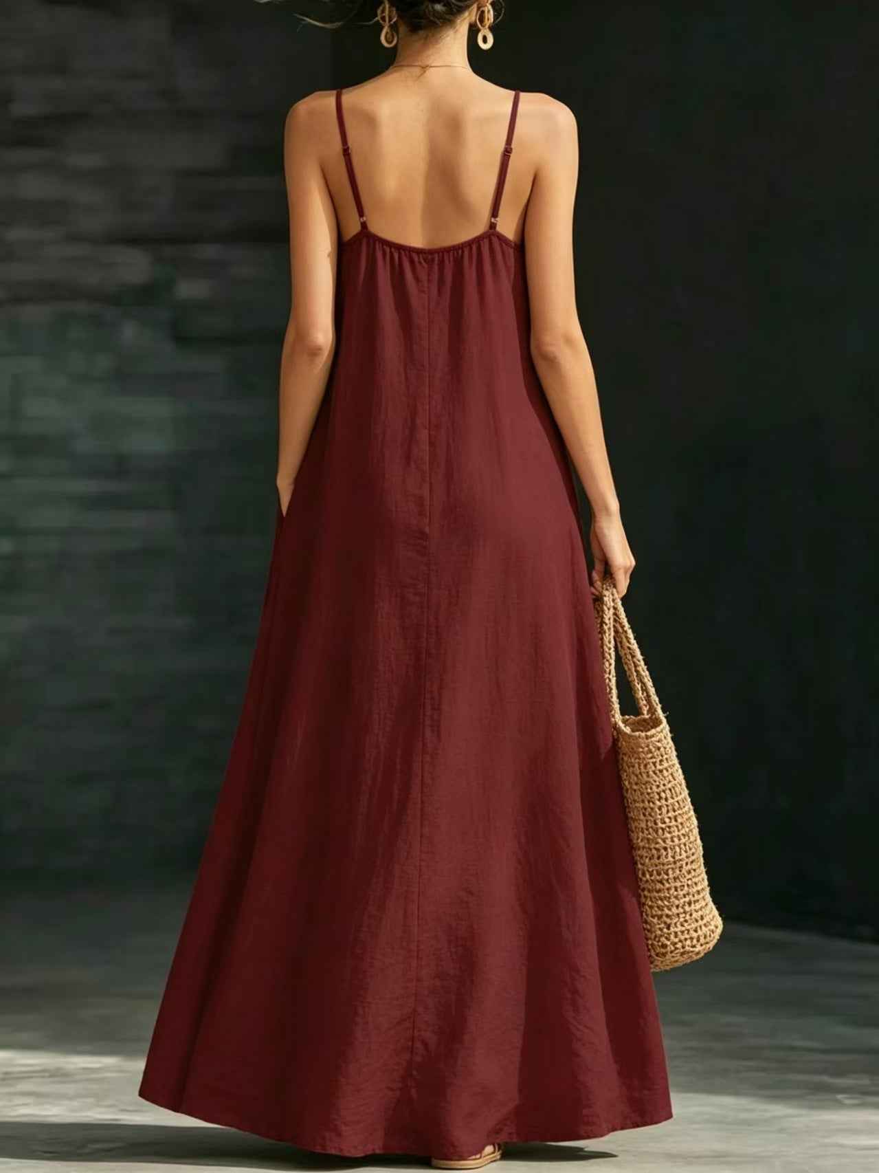 Summer Beach Spaghetti Strap Maxi Dress – Loose Flowy Casual Long Vacation Dress for Women