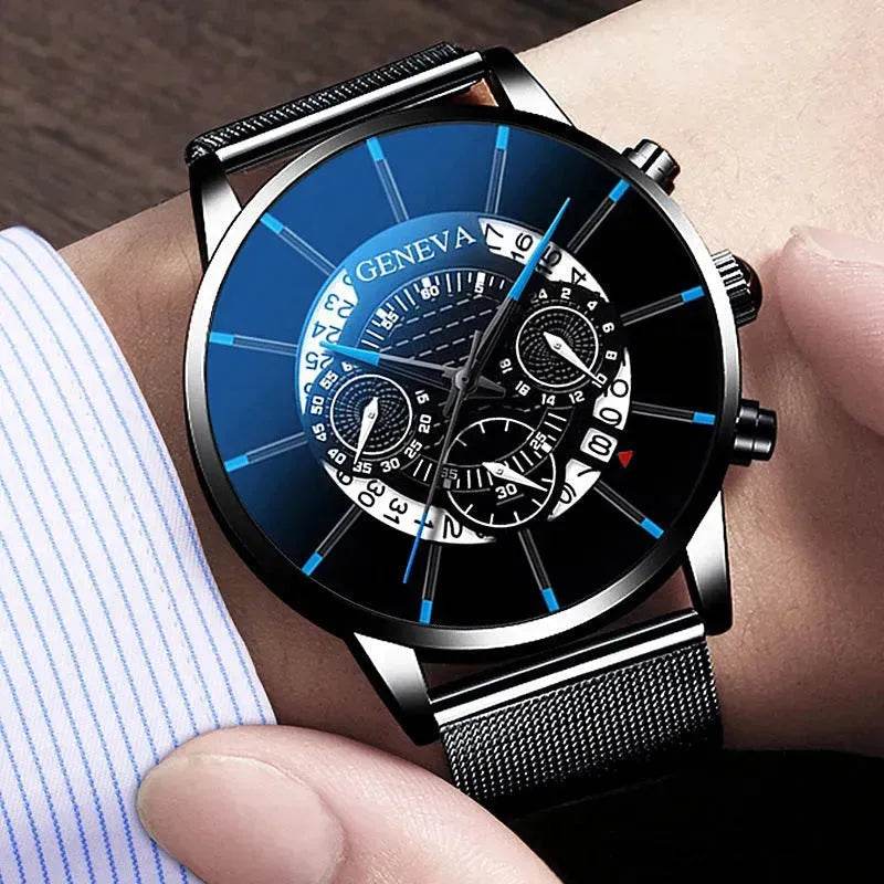 Montre calendrier en maille alliage