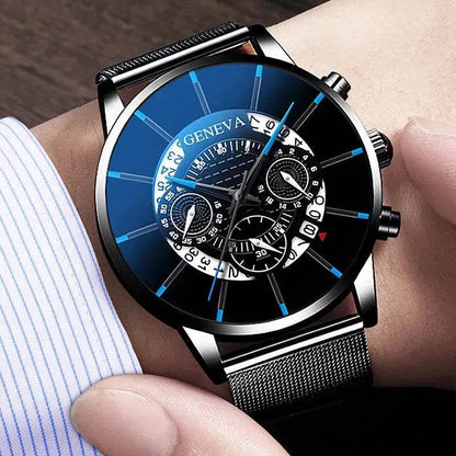 Montre calendrier en maille alliage