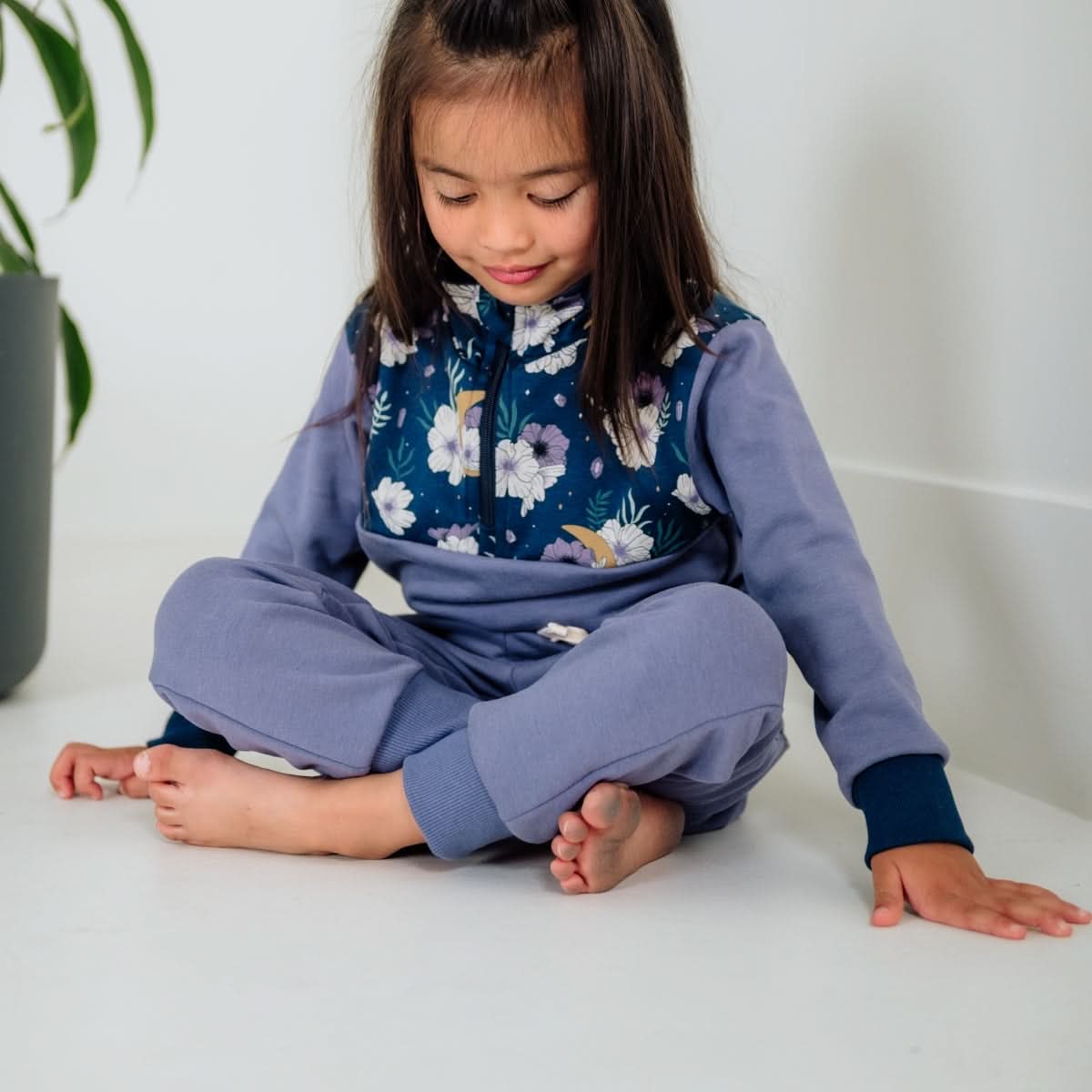 Kids' Bamboo Fleece Half-Zip | Ash With Night Sky