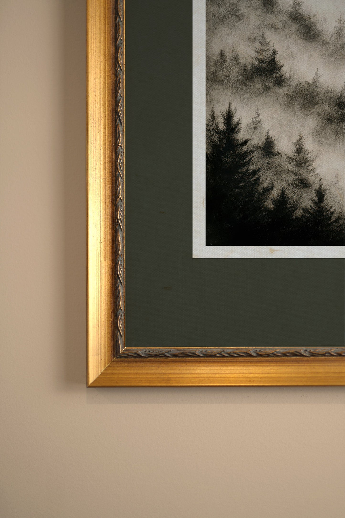 ARBRES ESTOMPÉS, CADRE VINTAGE OU