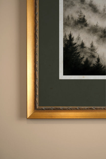 ARBRES ESTOMPÉS, CADRE VINTAGE OU