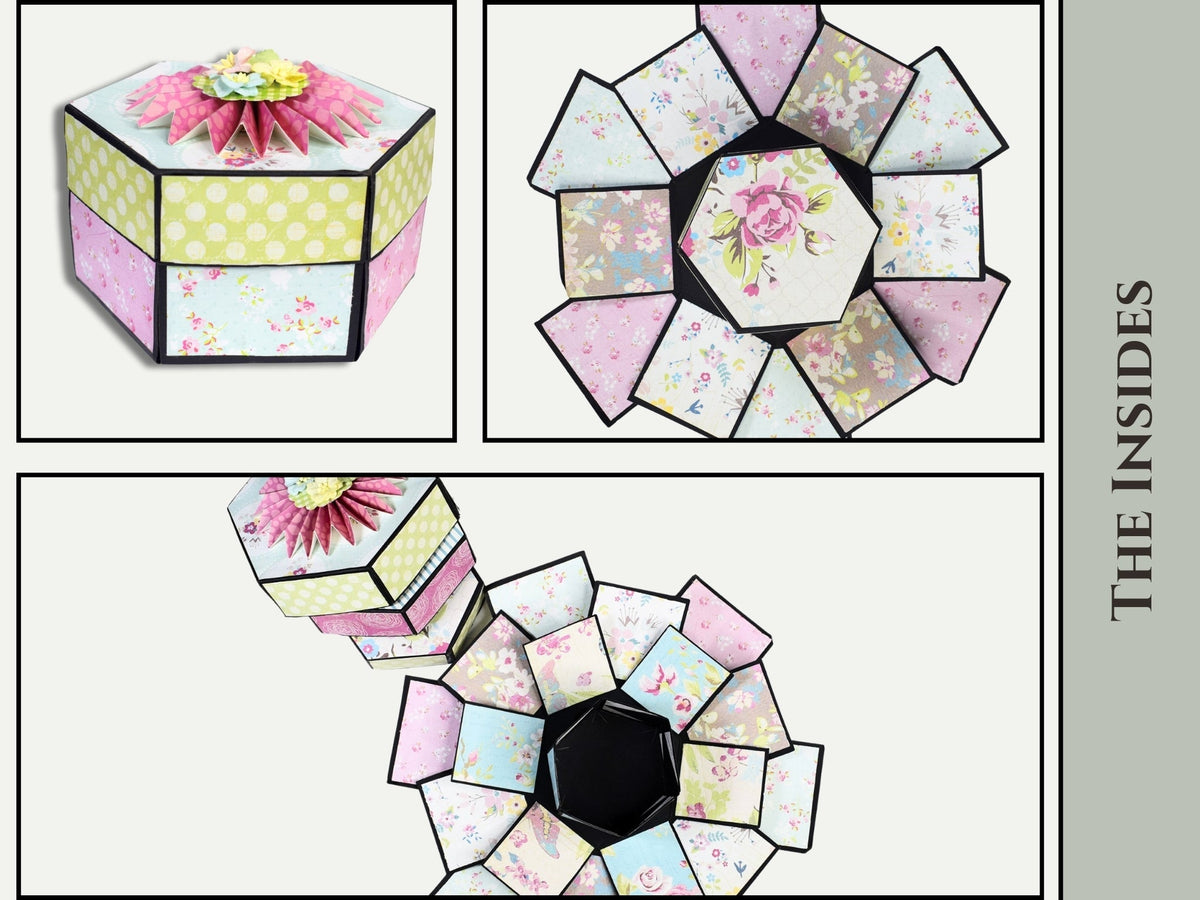 CrafTreat Scrapbook Blanks - Hexagon Explosion Box - Black & Kraft Color