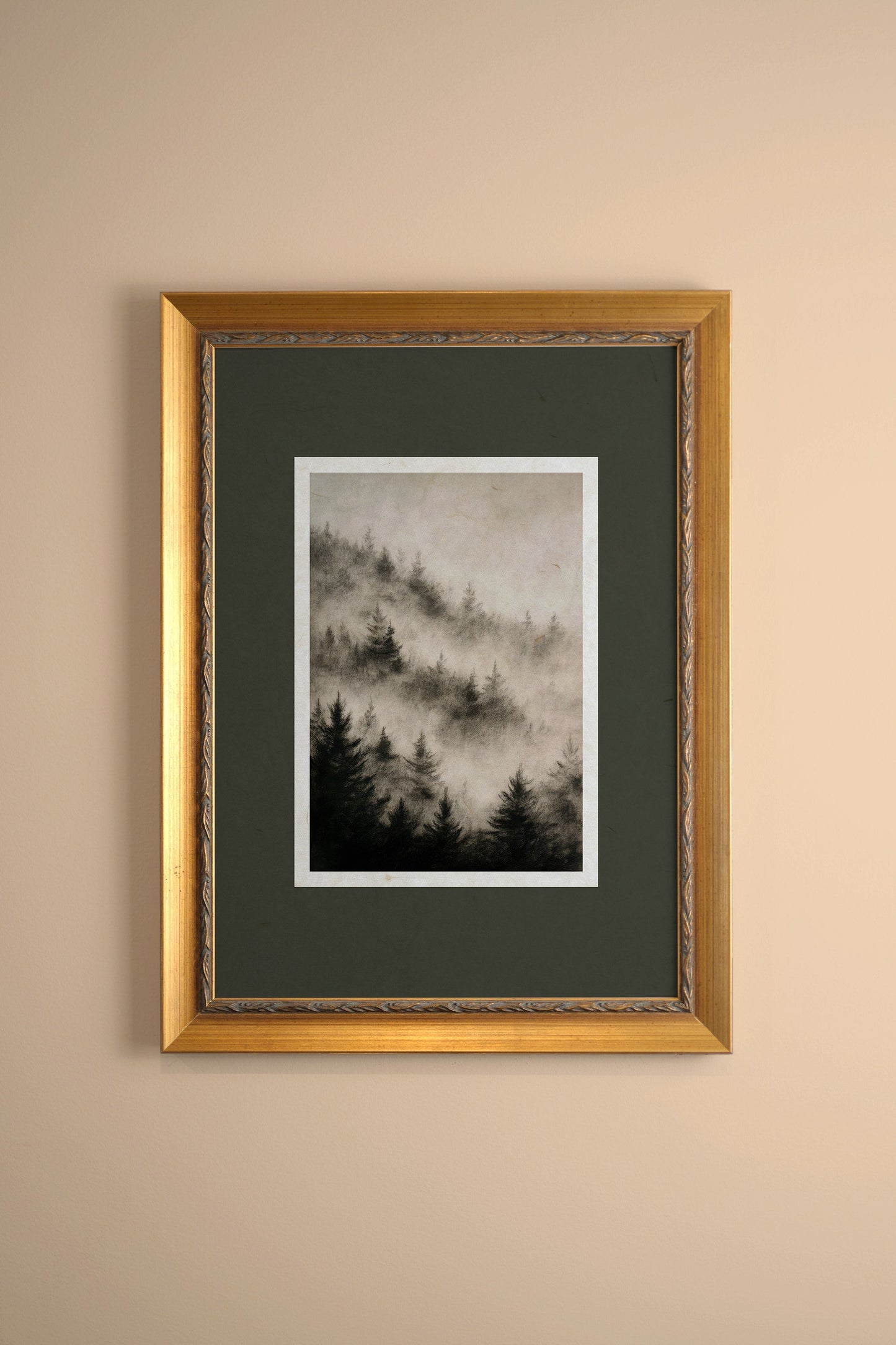 ARBRES ESTOMPÉS, CADRE VINTAGE OU