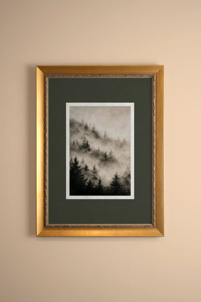 ARBRES ESTOMPÉS, CADRE VINTAGE OU