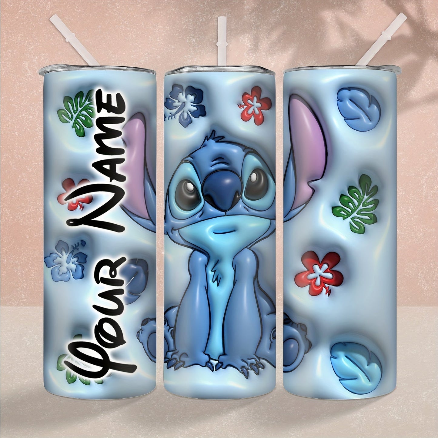 1 pièce, Gobelet Disney Stitch personnalisé avec couvercle, Bouteille d'eau en acier inoxydable de 20 oz, Tasses à eau isothermes droites, Vaisselle d'été et d'hiver, Accessoires de voyage en plein air, Cadeaux personnalisables