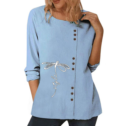 Casual Loose Cotton And Linen Long-sleeved summer Blouse Top For Women