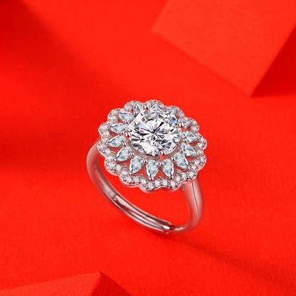 S925 Silver Moissanite Ring Flowers Female New Trendy Ring