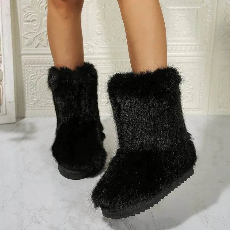 Bottes de neige longues en peluche à la mode pour femme, chaudes, mi-hautes, fourrées, en coton, bottines d'hiver