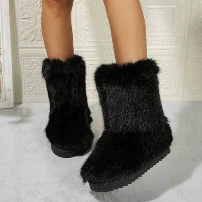 Bottes de neige longues en peluche à la mode pour femme, chaudes, mi-hautes, fourrées, en coton, bottines d'hiver