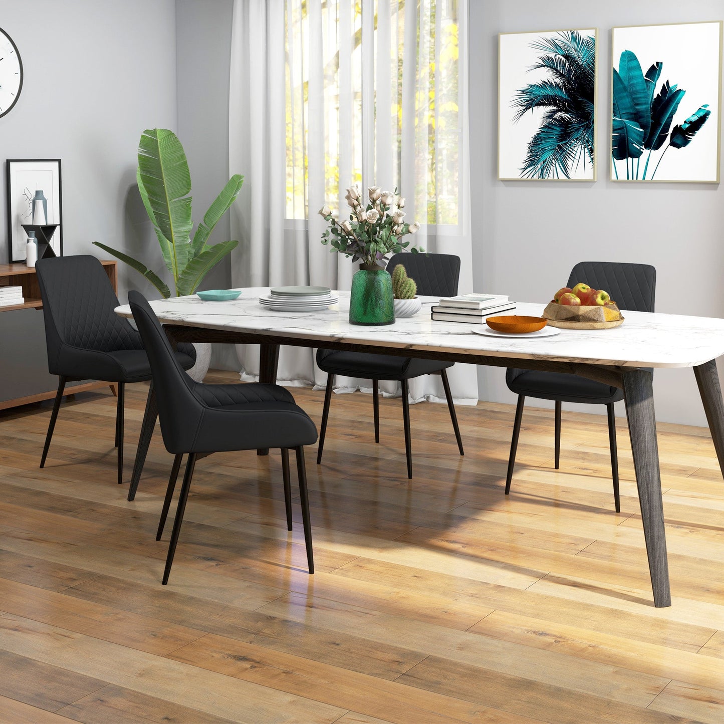 Blake Vegan Leather Modern Dining Chairs with Diamond Tufting-Set of 4-Black