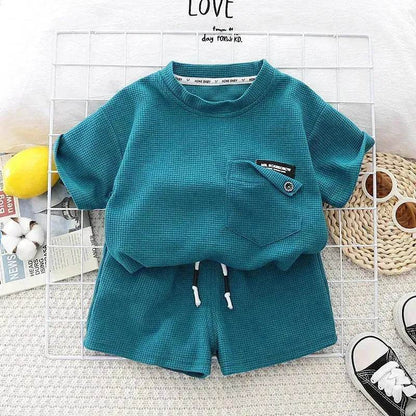 Ensemble deux pièces d'été décontracté pour enfants, T-shirt à manches courtes en coton de couleur unie et short