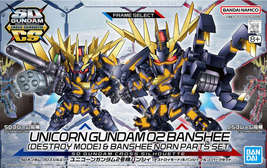 SD GUNDAM CROSS SILHOUETTE UNICORN GUNDAM 02 BANSHEE - MODE DÉTRUIT- & ENSEMBLE DE PIÈCES BANSHEE NORN
