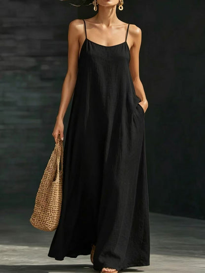 Summer Beach Spaghetti Strap Maxi Dress – Loose Flowy Casual Long Vacation Dress for Women