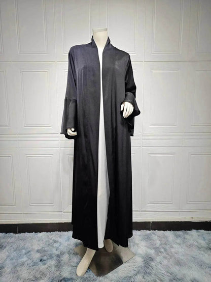 Abaya two piece set Elegant Satin  Plain Color Abaya Kimono Open front Abaya Dubai Abaya wear for Middle East Women