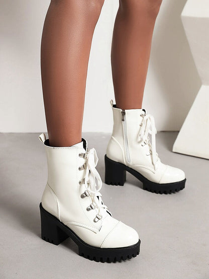 Women's Mid-Calf Patent Leather Boots – High Heel Riding Style Fashion Footwear