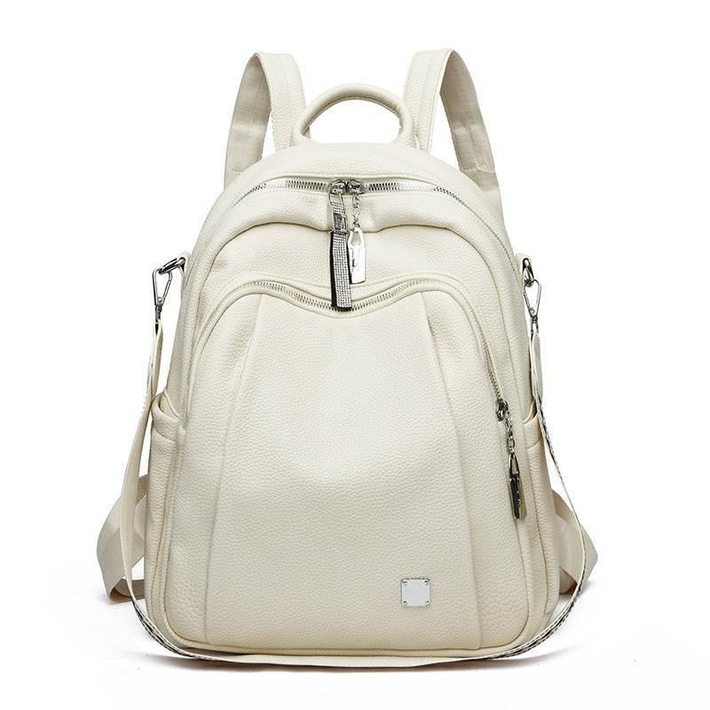 Large Capacity Soft Leather Student Backpack Trendy Travel Bag