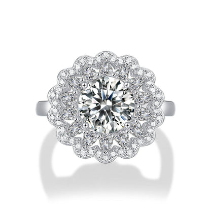 S925 Silver Moissanite Ring Flowers Female New Trendy Ring