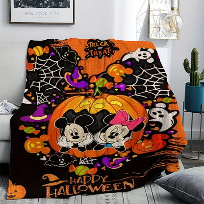 Disney Mickey and Minnie Halloween Flannel Throw Blanket, Traditional Style, All Seasons Stain Resistant, Digital Print Polyester, Multipurpose Knitted Bedding with Vibrant Patterns, Easy Care - Dry Clean Only