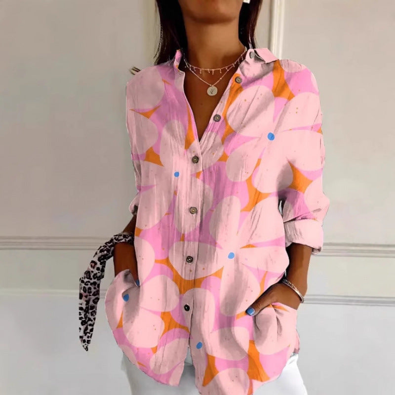 Women’s Floral Print Long-Sleeve Button Shirt – Casual Printed Cardigan Top | Sizes XS–5XL