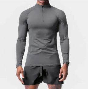 Men Quick Drying Long Sleeve Half Zip Activewear Muscle Fitted shirt Workout Gym T-shirt Top