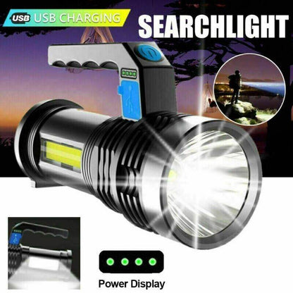 LED Flashlight USB Rechargeable Torch COB Spotlight Camping Light High Lumens Emergency Lamp 3 Modes Waterproof