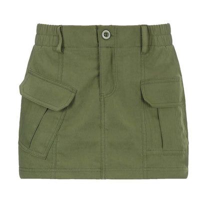 Simple Tooling Style Pocket Army Green Woven Hot Girl A- Line Mini Hip Cargo Skirt Summer