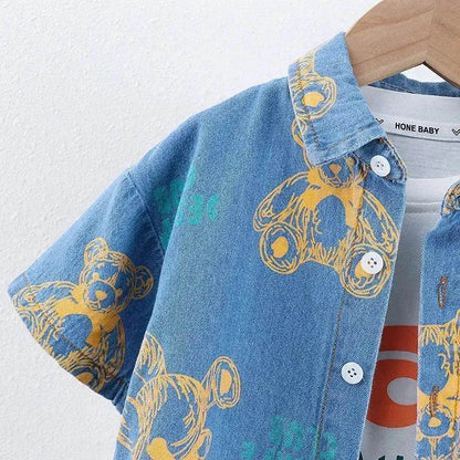 Denim Short Sleeve Shirt Outfit Trendy Handsome Clothes Boys Denim two piece for boys