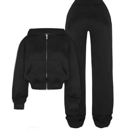 Ensemble de survêtement Ins Letter : Haut court à capuche zippé et pantalon de jogging pour femme – Vêtements de sport deux pièces tendance