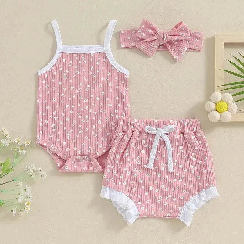 Barboteuse décontractée pour nouveau-né fille avec bandeau à nœud papillon - Ensemble deux pièces pour bébé fille