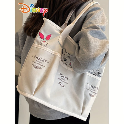 Disney Winnie The Pooh Printed Canvas Tote Bag, Vintage Single Shoulder Bag, Large Capacity Multi-Pocket Handbag Christmas/Halloween gift