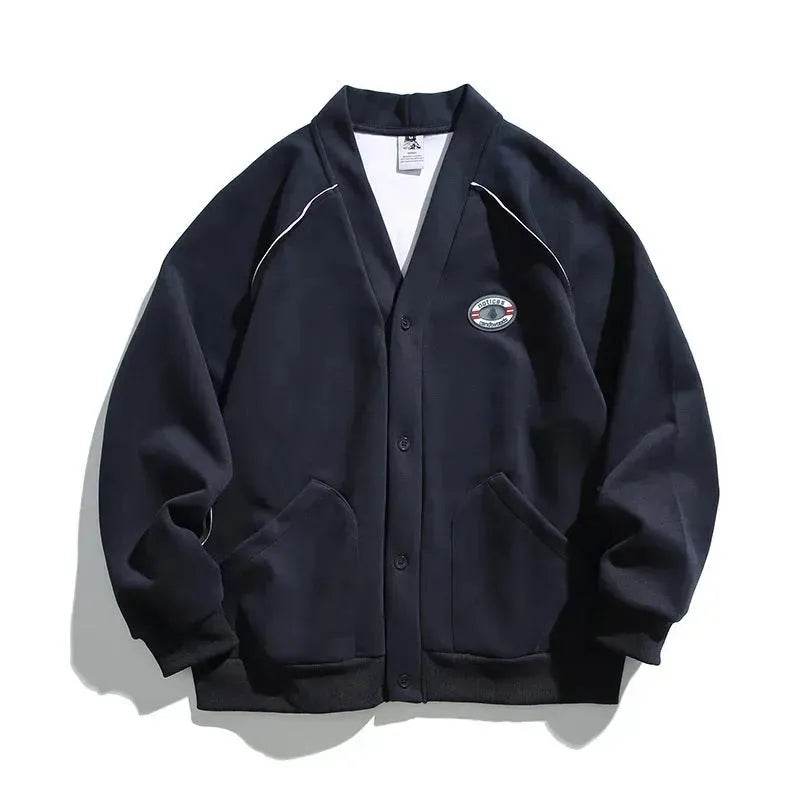 Retro Solid Color Cotton Athletics Sports Cardigan  For Men