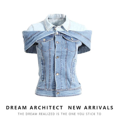 Sweet Cool Bandage Dress Shirt Slimming Denim jeans Shirt women