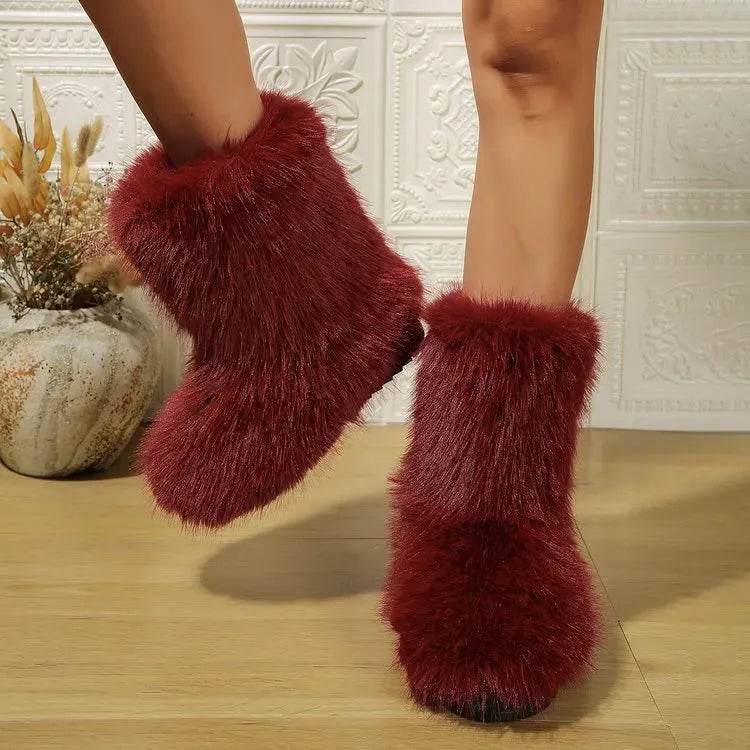 Bottes de neige longues en peluche à la mode pour femme, chaudes, mi-hautes, fourrées, en coton, bottines d'hiver