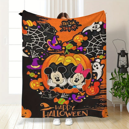 Disney Mickey and Minnie Halloween Flannel Throw Blanket, Traditional Style, All Seasons Stain Resistant, Digital Print Polyester, Multipurpose Knitted Bedding with Vibrant Patterns, Easy Care - Dry Clean Only